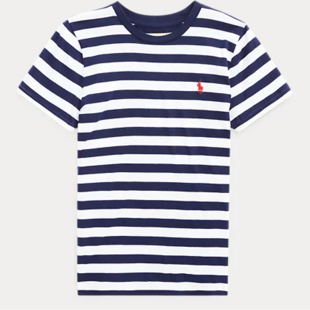 Ralph Lauren Women's Slim Fit Striped Rib-Knit Cotton Crew Neck T-Shirt
